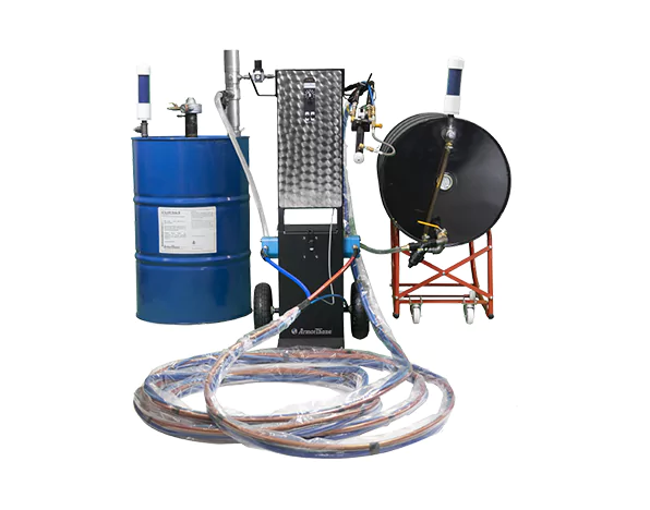 Spray foam insulation machine and barrels