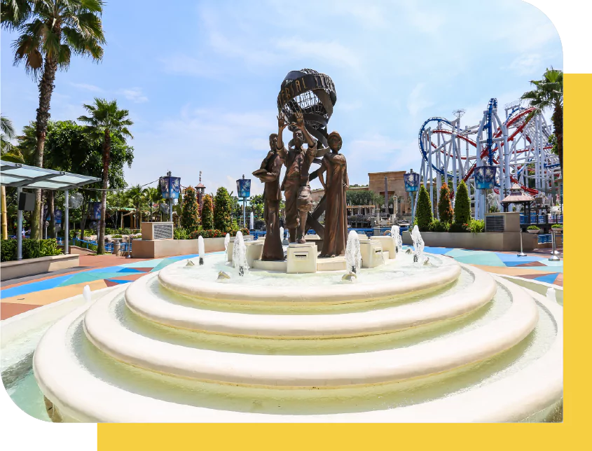 Fountain statue with roller coaster