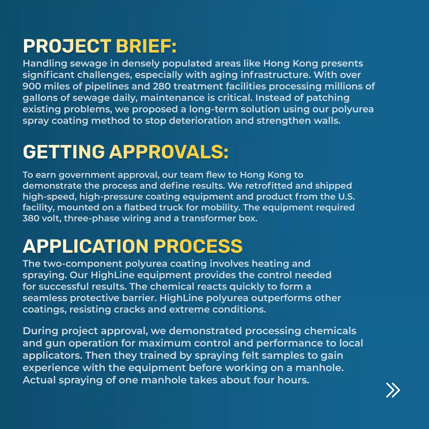 Summary of polyurea spray coating project for sewage systems