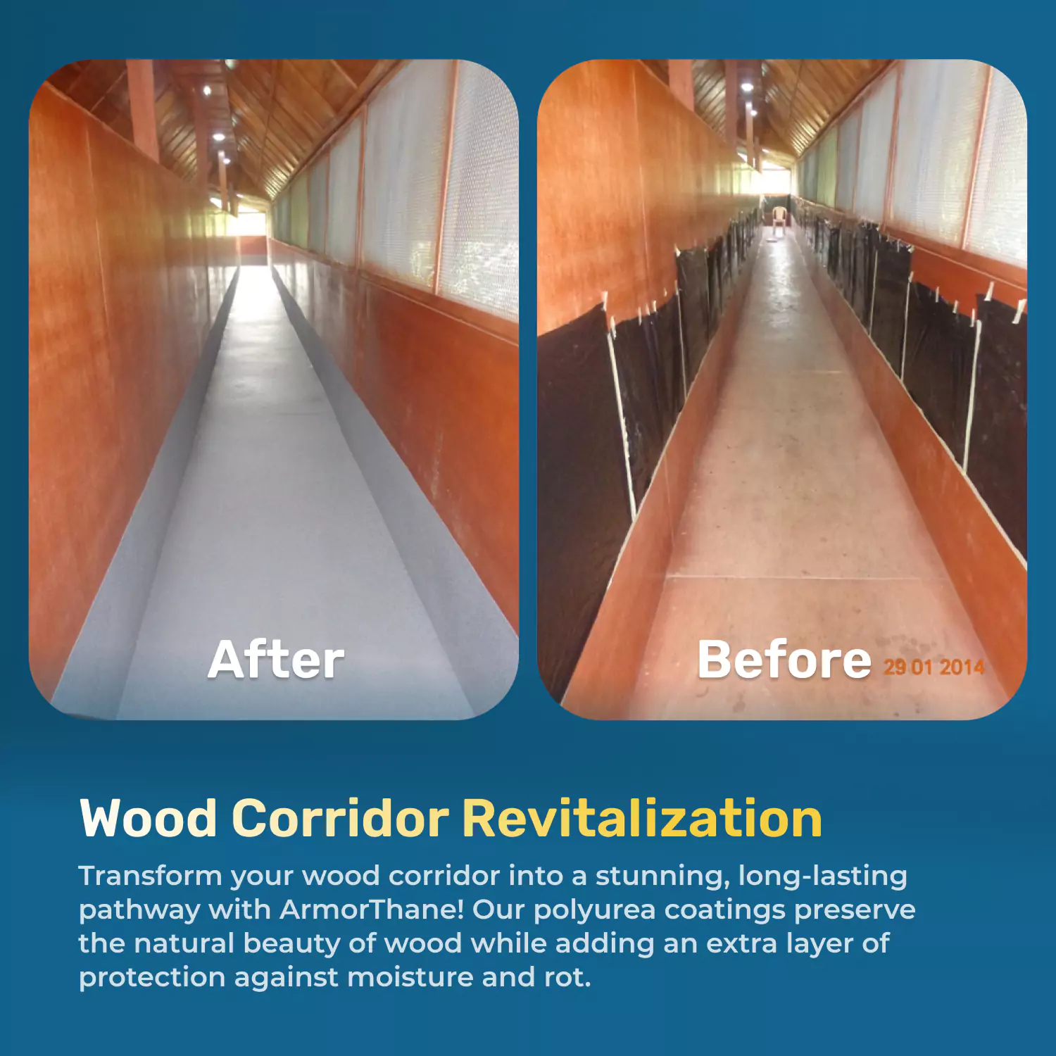 Wood Corridor Coated With Polyurea coatings