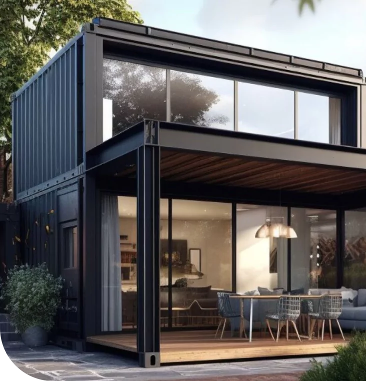 Modern Container Home with Outdoor Dining Area